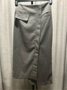 Moon River Gray Midi Wrap-Style Pencil Skirt